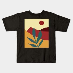 Boho Abstract Art Red Landscape Sunset Mountains Design Kids T-Shirt